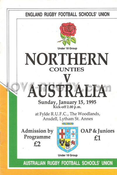 1995 Northern Counties (UK) v Australia  Rugby Programme